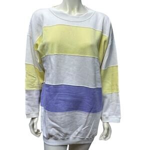 NWT Saturdays NYC Colorblock Cotton Sweatshirt Pastel Stripes